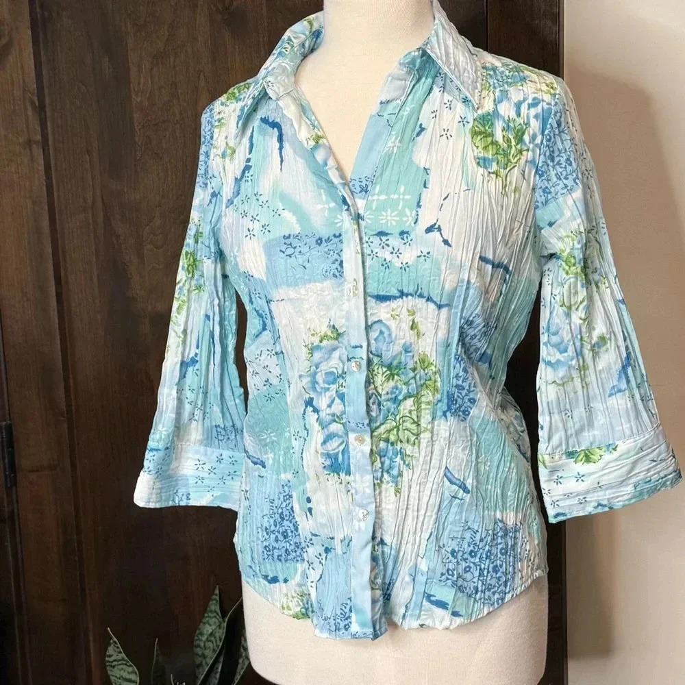 Vintage Lemon Grass Studio Blouse Womens Size S button down watercolor floral - Picture 1 of 7